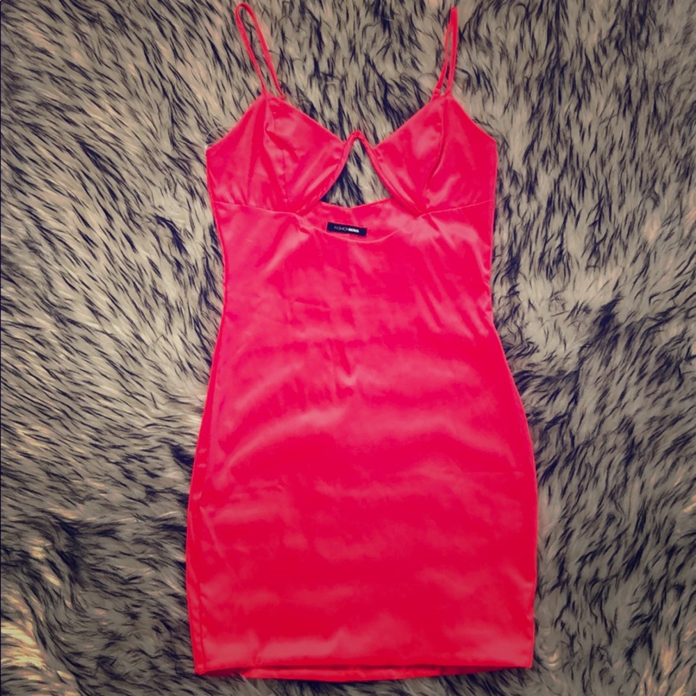 FashionNova neon hot pink club mini dress cutout